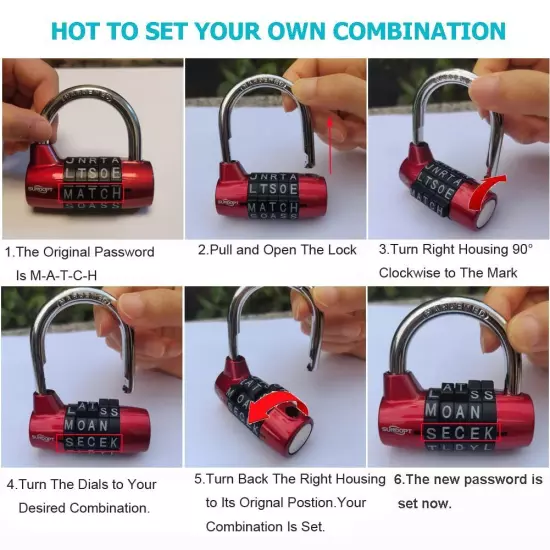 Gym Locker Lock,5 Letter Word Lock,5 Digit Combination Lock,Safety Padlock fo...