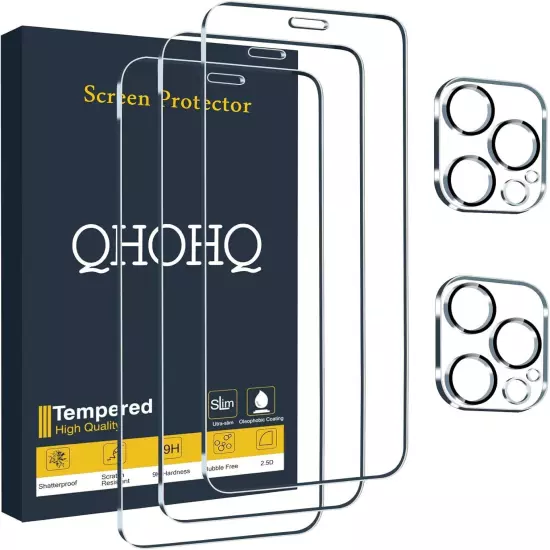 QHOHQ 3 Pack Screen Protector for iPhone 12 Pro 6.1 Inch with 2 Pack... 