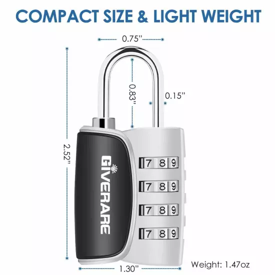 giverare 2 pack combination lock, 4-digit padlock keyless, resettable luggage lo