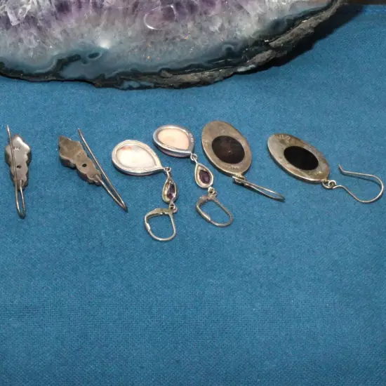 Assortment of 3 Vintage Sterling Silver Stone Accent Earrings - 19.9g