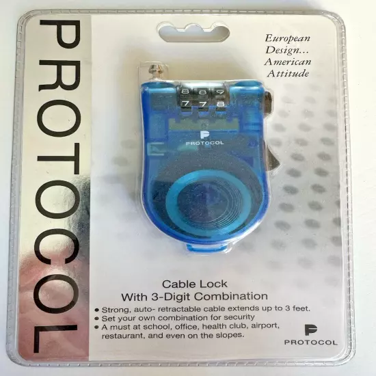 PROTOCOL Retractable Combination Cable Lock w/ 3 ft Cable & Set Your Code - BLUE