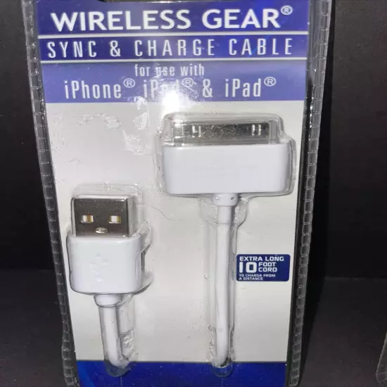 Lot of 2 iPhone iPad iPod Gen 1 Wireless Gear Sync Charger charging Cable 10 Ft