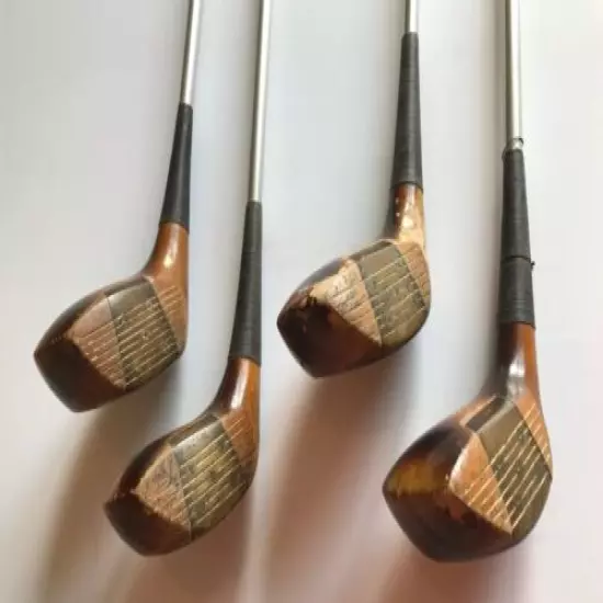 Vtg Persimmon MacGregor MT Tourney OW2A Woods 1, 3, 4, 5 Golf Clubs Steel Shafts