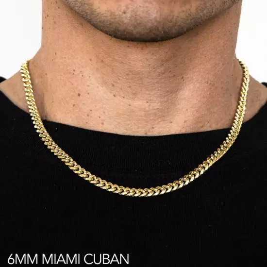 14k Yellow Gold 3mm -7.5mm Miami Cuban Chain Necklace Size 16"-30" Hollow