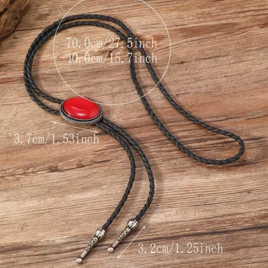 Braided Bolo Tie with Gemstones Charm Necktie Necklace Costume for Sweater