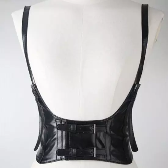 Sexy Faux Leather Women Zipper Waist Underbust Corset Belt Vest Bustier Harness