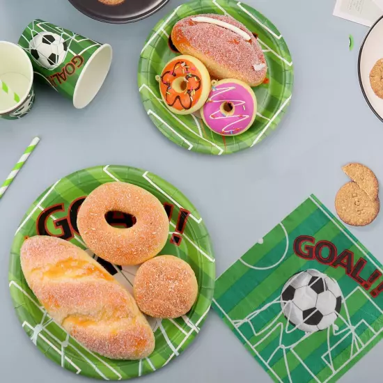 Soccer Party Supplies Serves 50, Paper Dinner Plates, Dessert Plates and Napkins