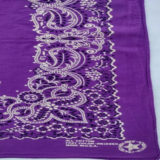 PURPLE BANDANA ALL COTTON FAST COLOR RN-13960 crafted with pride in America USA