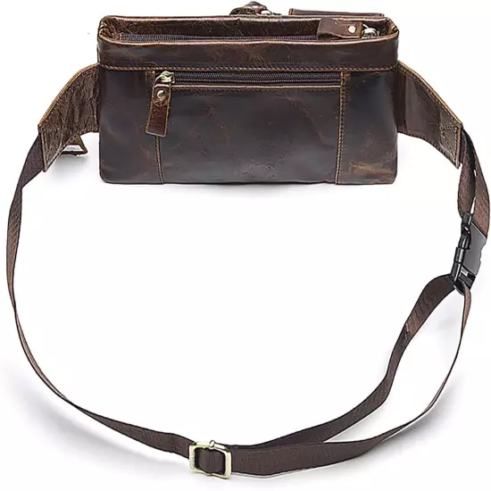 Men'S Leather Fanny Pack Waist Bags Vintage Utility Belt Bag Crossbody Hip Pu...