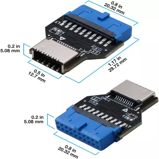 USB 3.0 (USB3.1 Gen 2) Internal Header (19-Pin) to USB 3.1/3.2 Type-C (20-Pin) A