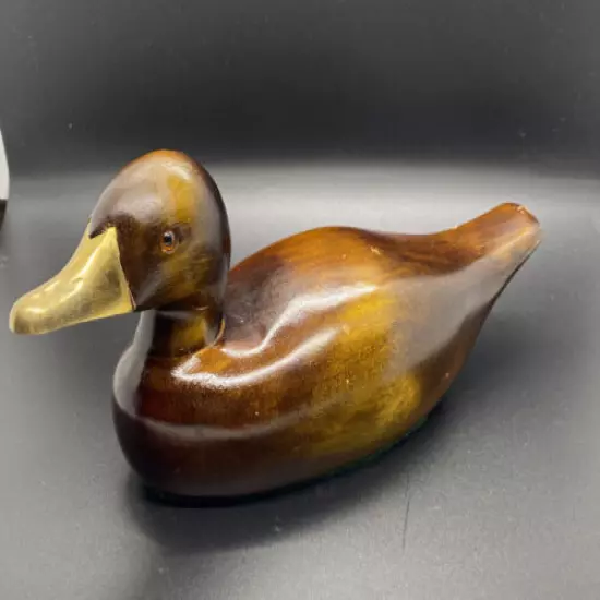 Duck Decoy Hand Carved Wood with Glass Eyes and Brass Beak 