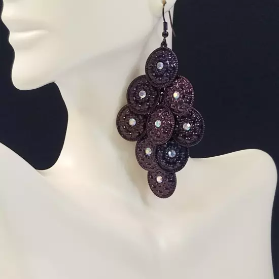 Glitter Disc Dangle Drop Chandelier Earrings Pierced Hook