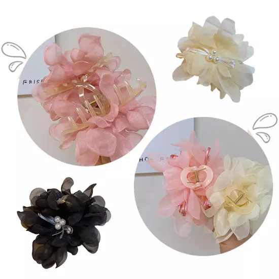 Women Large Chiffon Flower Bow Hair Claw Clip Hairgrip Hair Clamp Jaw Barrettes/