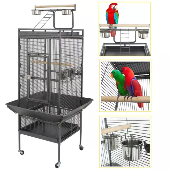 61" Large Bird Cage for Parrot, Macaw Conure Cockatiel Cockatoo Metal Frame Cage