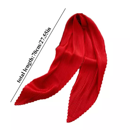 Women's Square Silk Pleated Head Hair Neck Scarf Satin Neckerchief Scarf