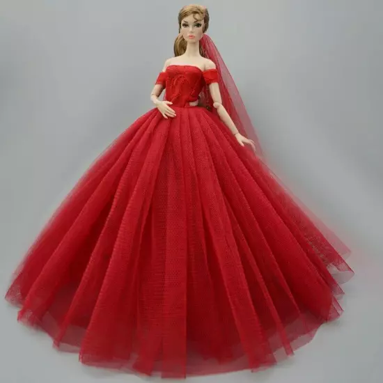 Red Dress For 11.5" Doll Clothes Outfits Party Gown Wedding Dresses 1/6 Doll Toy