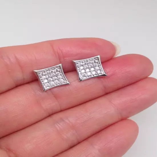 Men's 925 Sterling Silver Cz Square Stud Earrings Square Kite Studs 9mm