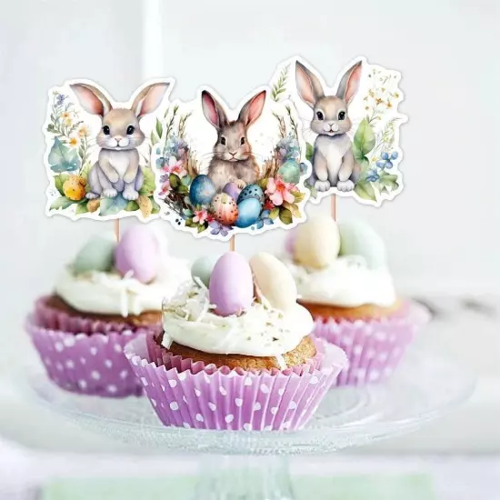 Easter Bunny Cupcake Toppers Happy Easter Bunnies Dessert Toppers Kids Birthday