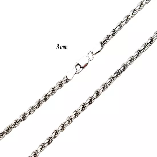 14k Solid White Gold Rope Chain Necklace D/cut 1mm-5mm Mens' Women Sz 16"-30"