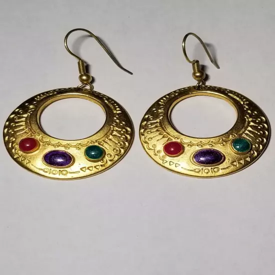 Matte Goldtone and Cabochon Earrings