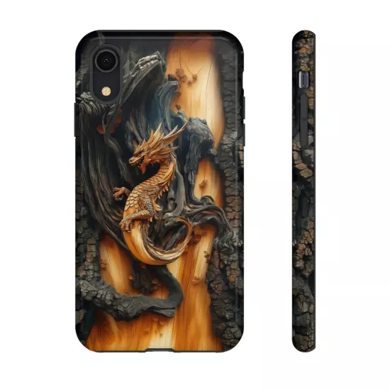 For iPhone, Samsung Galaxy, Pixel - Phone Case Cover - Carved Wood Dragon Print