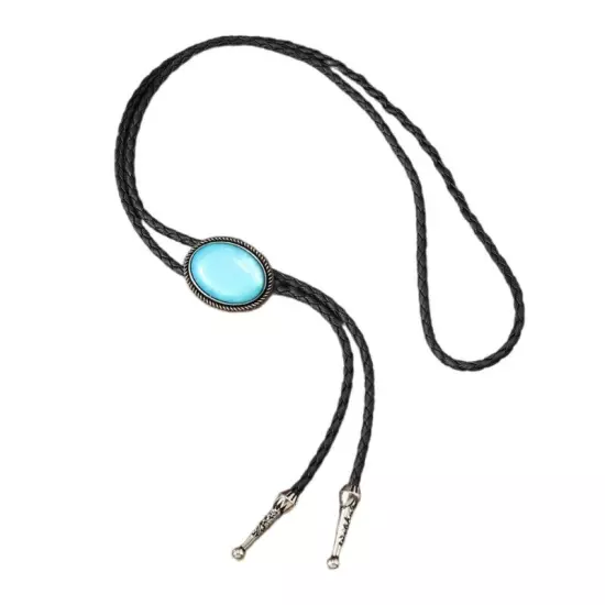 Braided Bolo Tie with Gemstones Charm Necktie Necklace Costume for Sweater