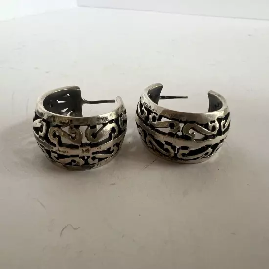 Vintage Stamped MMA Mexico 925 Sterling Silver Hoop Earrings