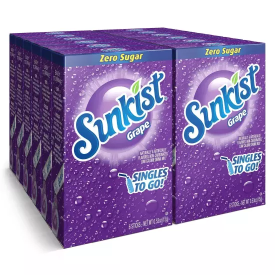 Sunkist Soda Singles To Go Drink Mix Grape 12 Boxes with 6 Packets Each - 72 ...