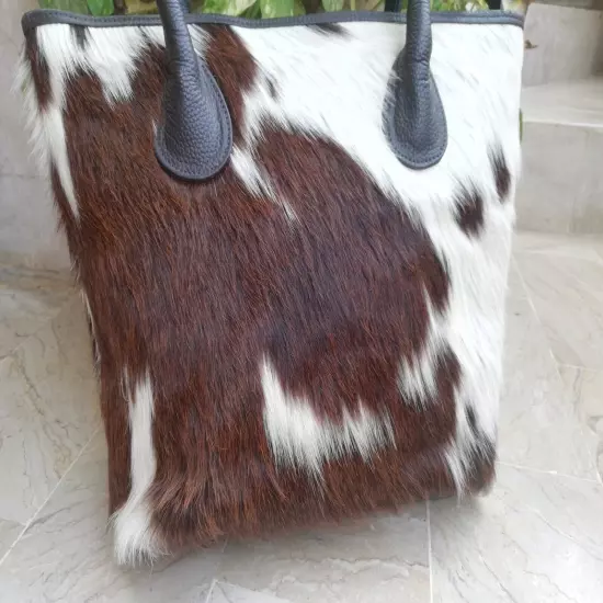 Women Cowhide Tote Bag Hair on Cow Hide Shoulder Bag Exotic Fur Bag Leather Tote