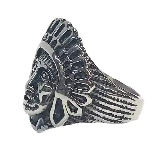 Stainless Steel Men’s Biker Style Ring Native American Indian Size 9 - 15+ Grams