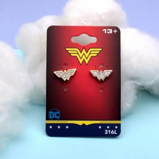 Officially Licensed Ladies DC Comics Wonder Woman Logo Diamante Stud Earrings