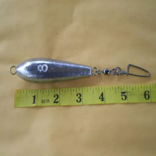 10 PCS. IN LINE TROLLING SINKER 6, 8 OZ. 5 EACH W/#1/0 COASTLOCK CRANE SWIVEL