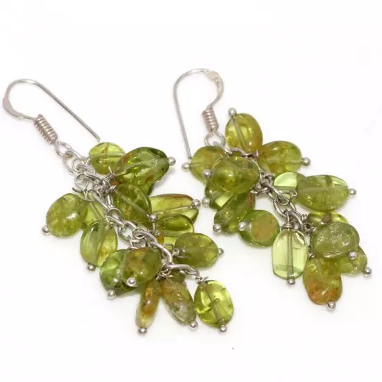 Natural Gemstone Beaded Grapes Cluster Drop & Dangle Earrings Size 2-3"