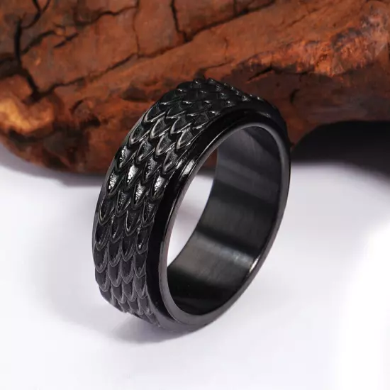 Gothic Snake Dragon Scale Spinning Band Stainless Steel Men Women Fashion Ring