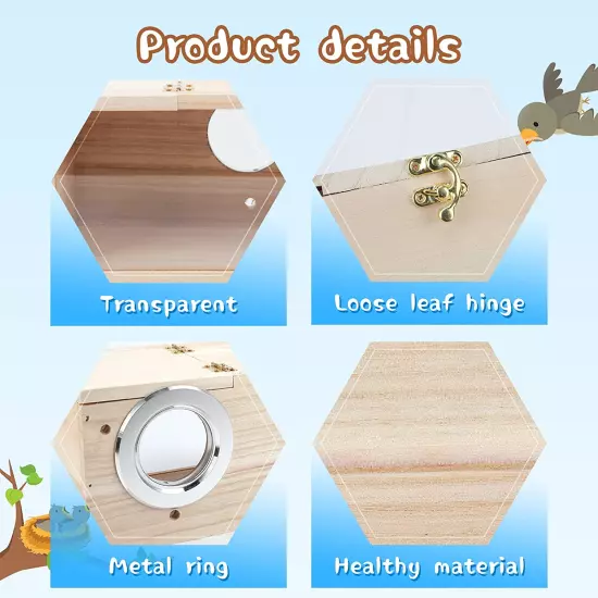 Parakeet Nesting Box Transparent Bird House for Cage Natural Wood Breeding Box f