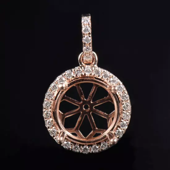 Round 10mm Natural Diamond Semi Mount Women Pendant Setting Solid 14K Rose Gold