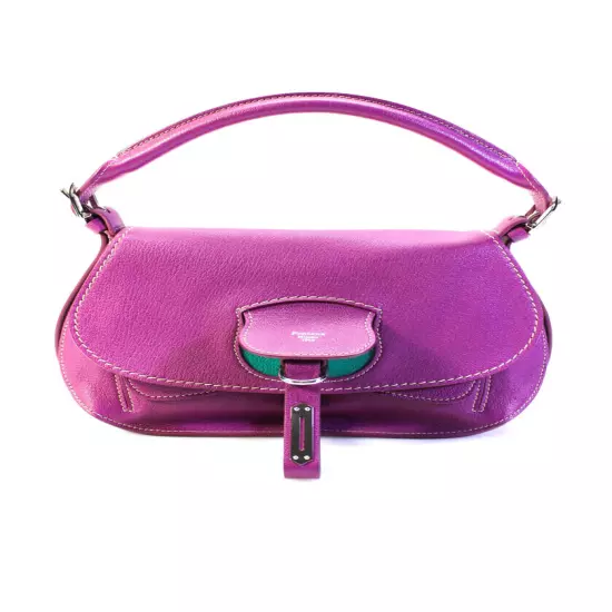 Fontana Milano Womens Wight Leather Flap Baby Top Handle Tote Handbag Purple