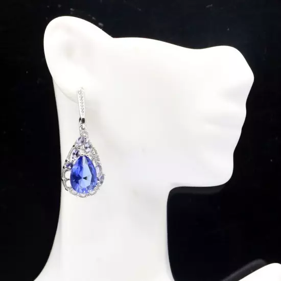 Prevent Allergy Iolite White CZ Bride Wedding Daily Wear Silver Earrings 