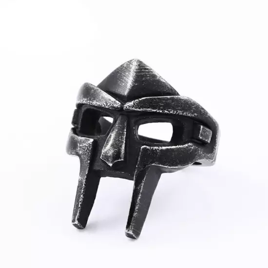 Retro Gray Spartan Warrior Helmet Ring Stainless Steel Men‘s Biker Punk Ring