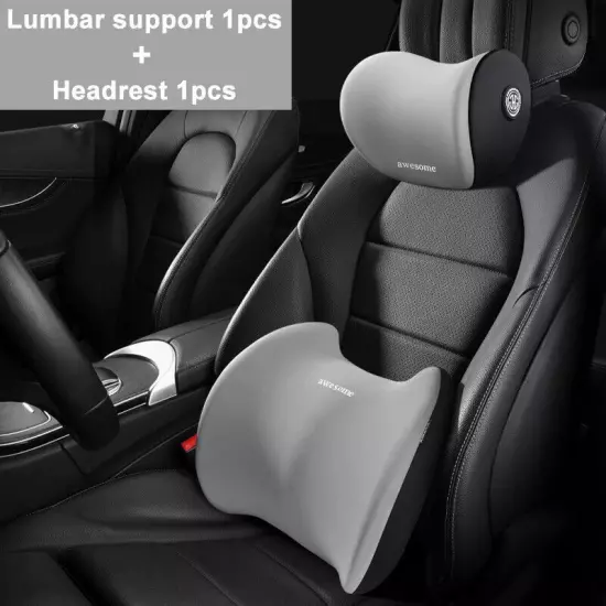 Car Leather Headrest Lumbar Support Rest Neck Pillow Back Cushion Waist Supports