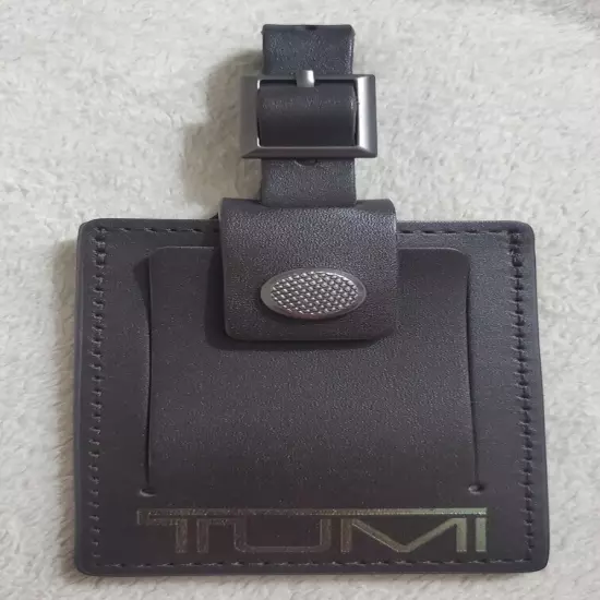 New Tumi Dark Brown Leather Large Luggage Tag with Adjustable Buckle