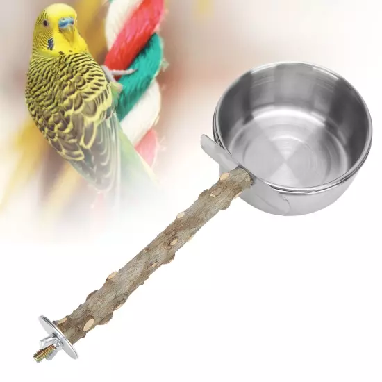 Parrots Stainless Steel Feeding Cups With Clamp Holder Birds Water Food Bowl AD5