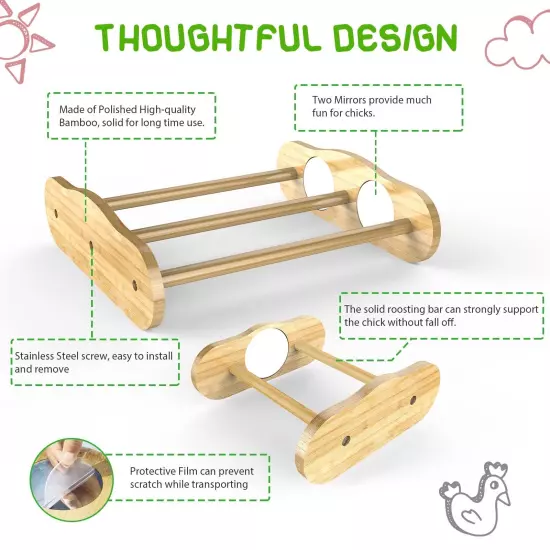 Bamboo Chick Perch with Mirror and Mini Roosting Bar Set for coop and brooder...