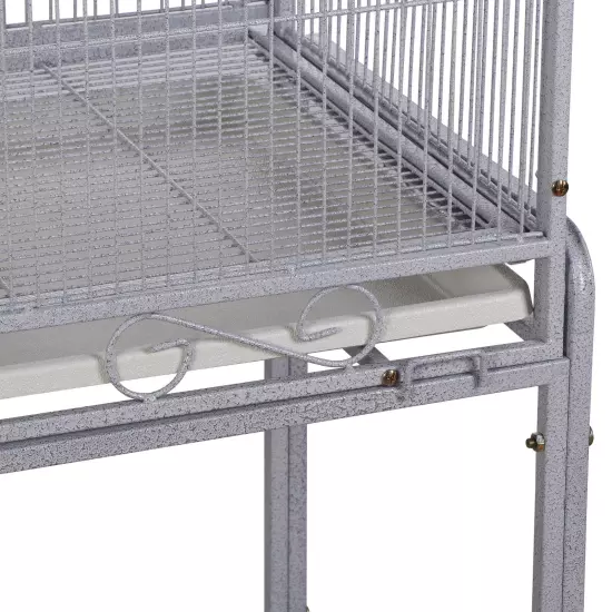 53" Parakeet Bird Cage Parrot Flight Cage Wrought Iron Rolling Stand White/Black