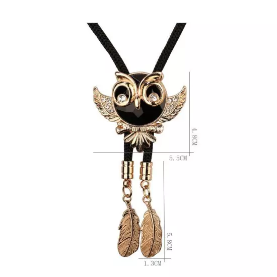 Men BOLO Tie Vintage Rhinestone Owl Pendant Wedding Necklace Shirt WesternCowboy