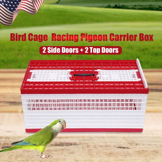 Racing Pigeon Carrier Box Poultry Pet Supply Cage w/ 2 Side Doors + 2 Top Doors