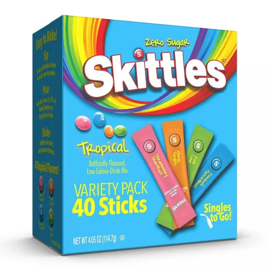 Skittles Singles To Go Tropical Flavors Variety Pack, Powdered Drink Mix