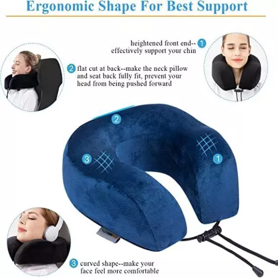 Neck Pillow for Travel Memory Foam Adjustable Storage Bag, Sleep Mask & Ear Plug