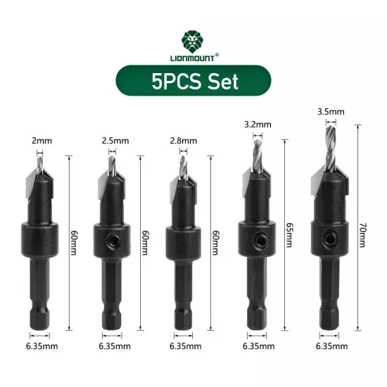 Countersink Drill Bit Set 1PC/5PCS 1/4"(6.35mm) HEX Shank Woodworking Cutter