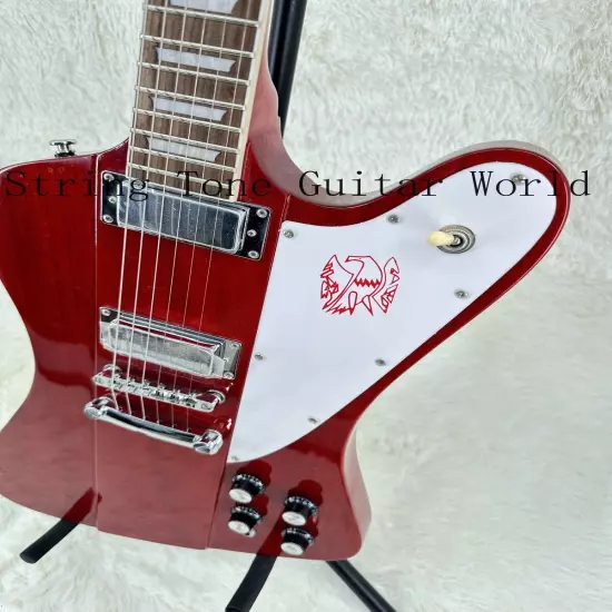 Red Custom Solid Body Electric Guitar White Pickguard 2H Pickups Chrome Part